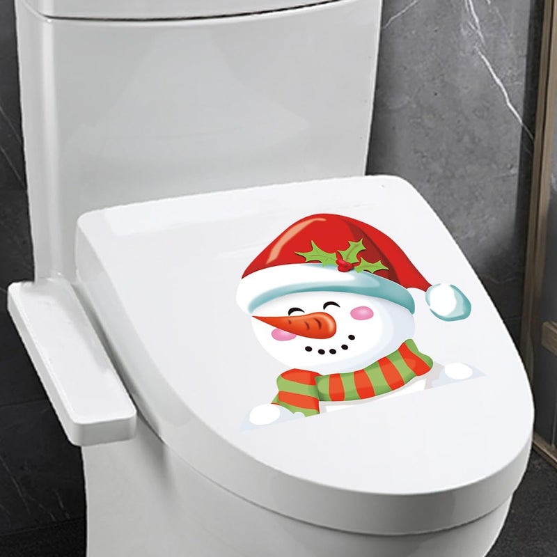 Iprokiu Christmas Toilet Sticker Funny Christmas Santa Claus Snowman Elf Toilet Seat Cover Decoration Waterproof Toilet Seat Lid Decal Bathroom Wall Sticker (Carrot Nose Snowman) - Image 3